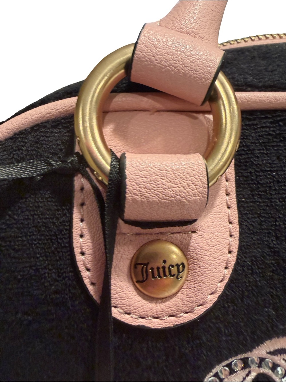 Juicy Couture NWT Black & Pink Embroidered Dome Satchel Gold Hardware (P238 - Picture 14 of 16